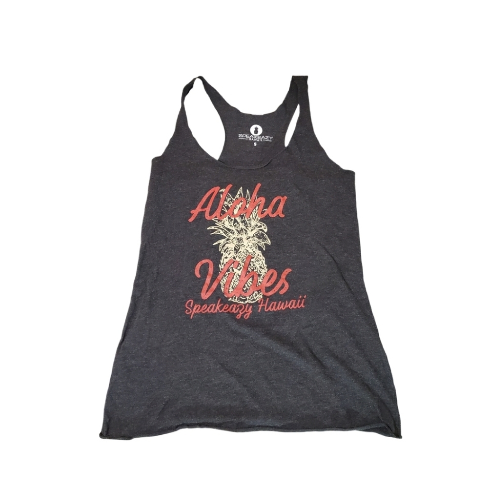 Speakeazy Hawaii Women's Charcoal Black Aloha Pinapple Tank Top Size Small